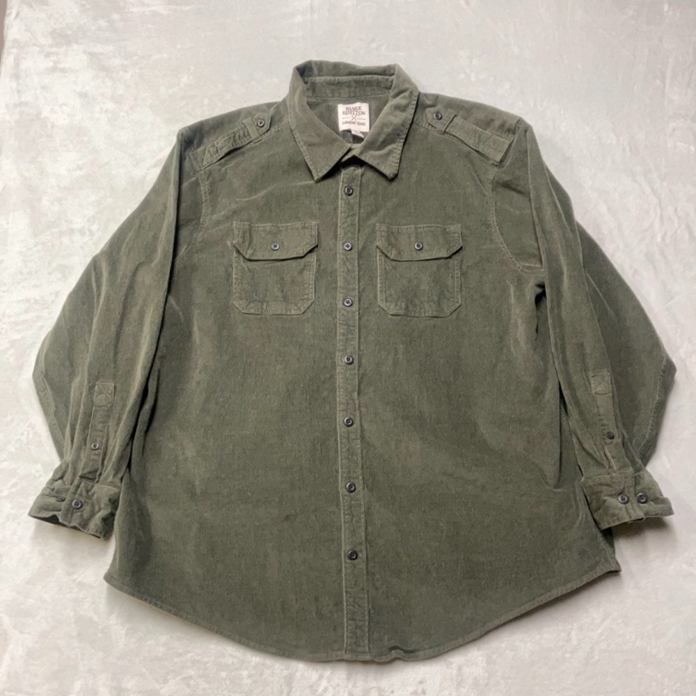 Lands' End x Blake Shelton Men Button Up Shirt 2XL Green Corduroy Western